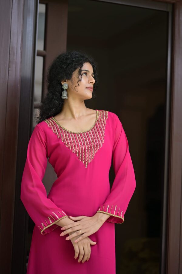Georgette Semi-Party Wear Top with Rich Golden Tube Bead Work