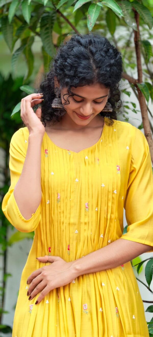Sunshine Yellow Embroidered Gathered Kurta