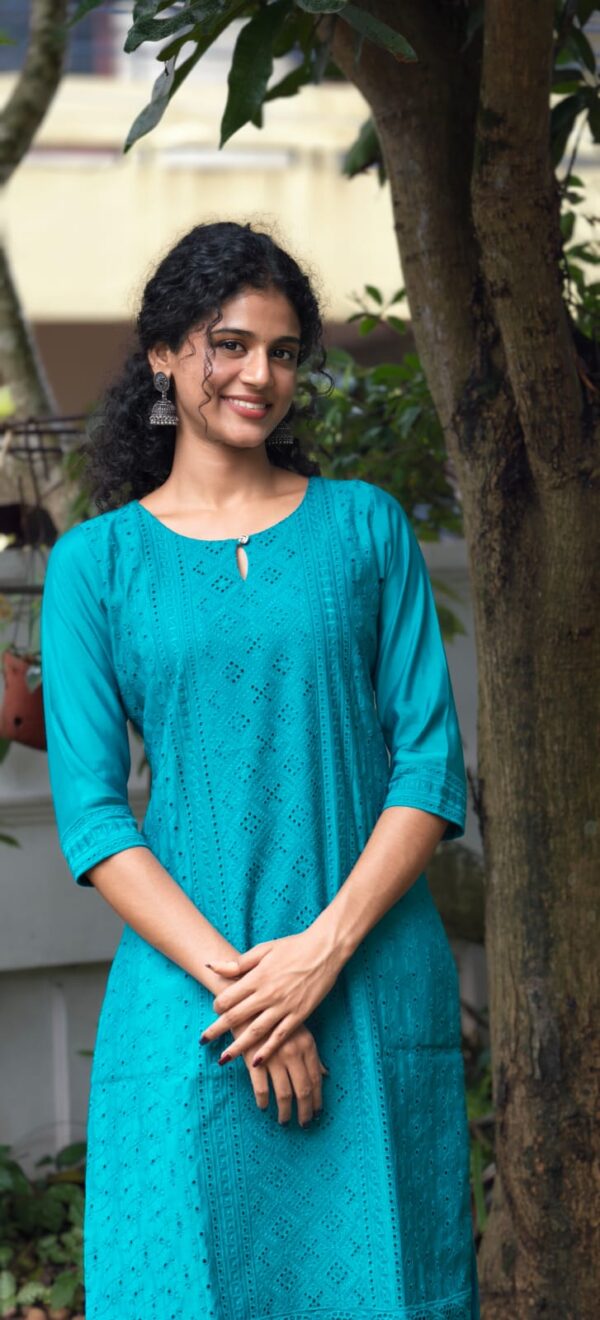 Teal Schiffli Kurta